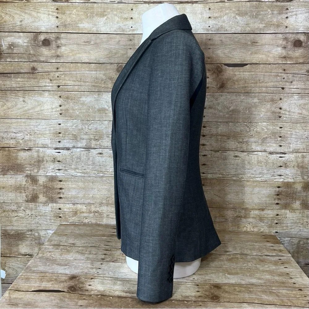 BCBGMAXAZRIA Womens Charcoal Gray Contrast Sleeve‎ Single Button Blazer Jacket